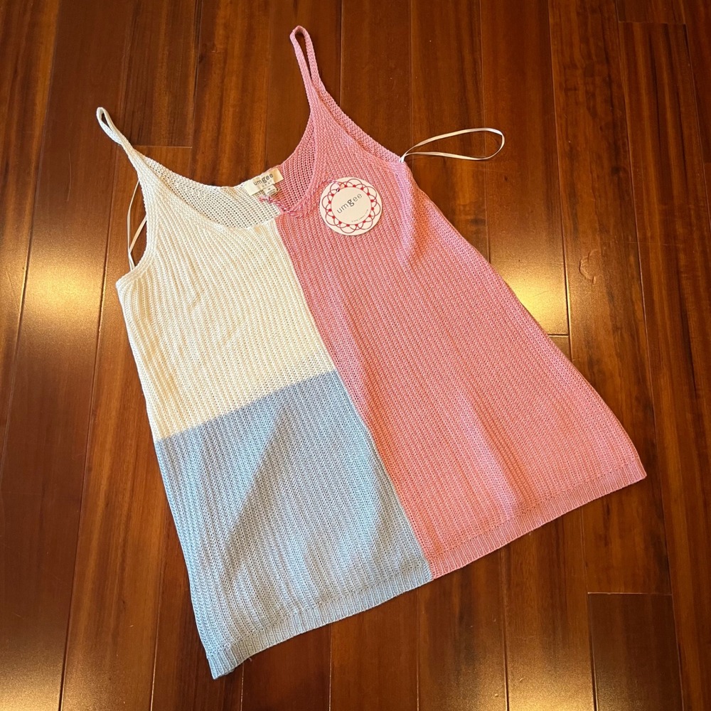 Umgee Knit Tank Top Pink Blue Colorblock Sleeveless Sweater Cami New Size Medium